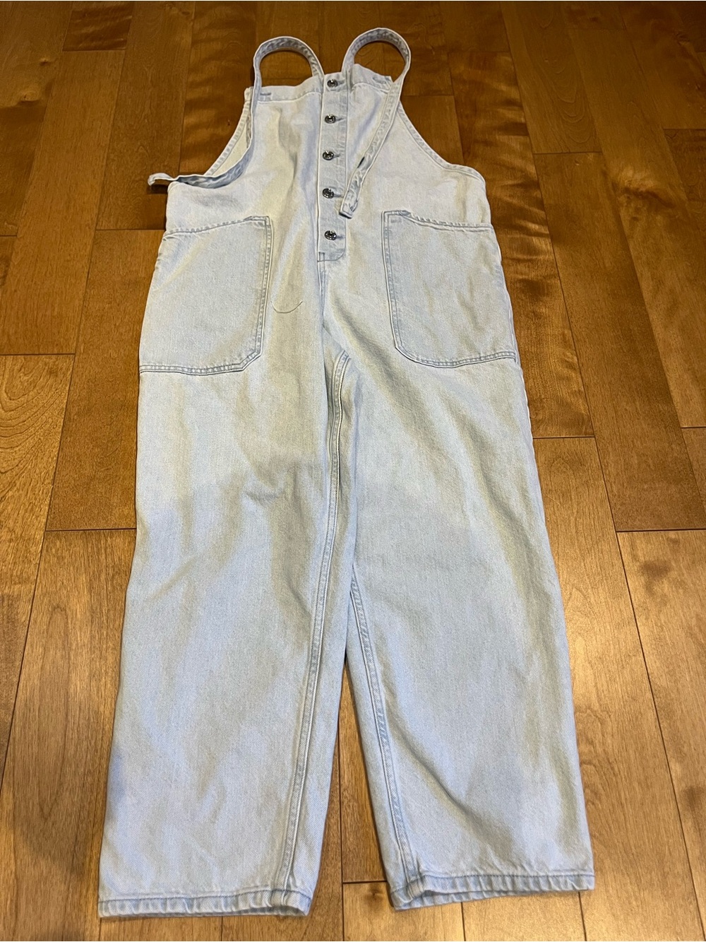 MNG denim Light Wash Denim Button-Front Overall Jumpsuit